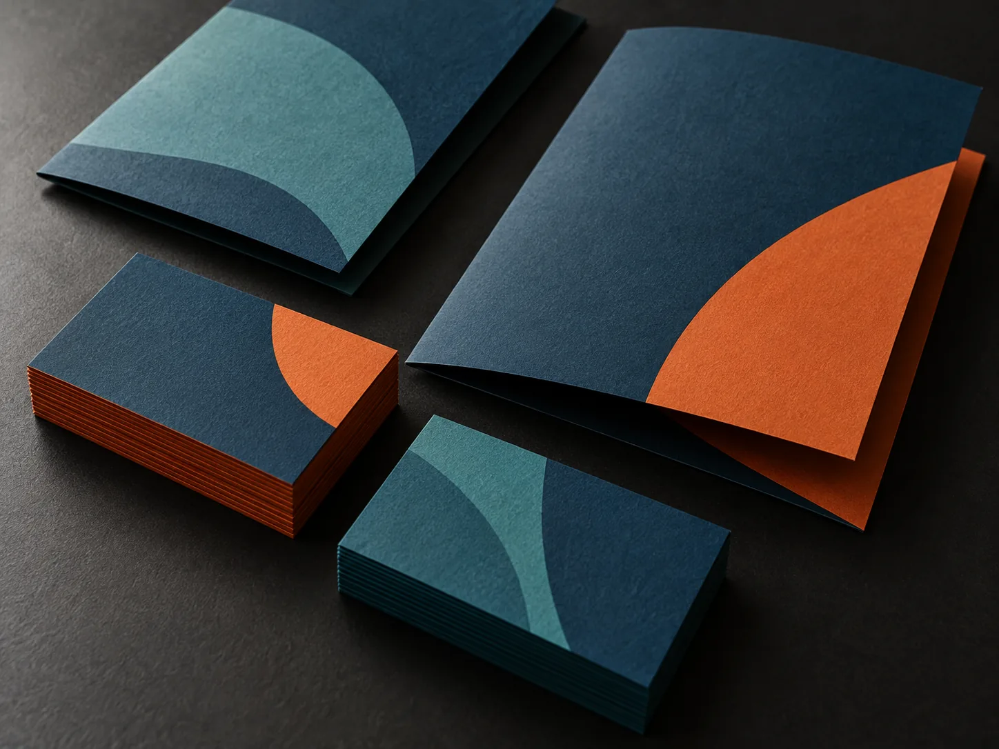 Papelería impresa para marca sobre una mesa de taller